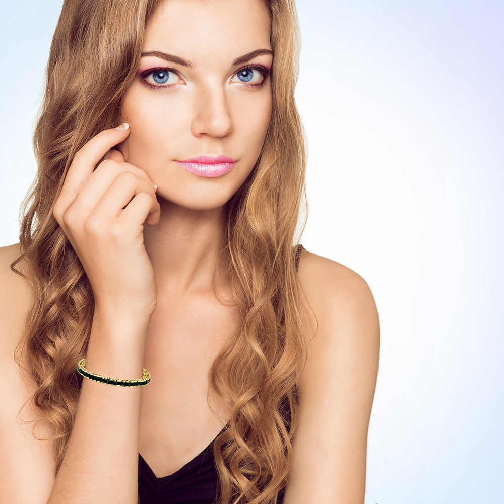 Lavencious Gold Plated with 4mm Black Princess Cut AAA Cubic Zirconia Tennis Bracelets