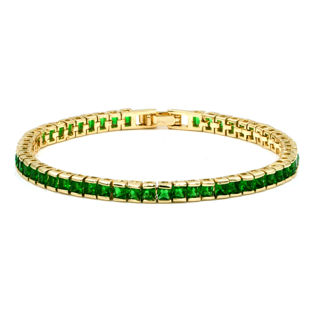 Lavencious Gold Plated with 4mm Emerald Green Princess Cut AAA Cubic Zirconia Tennis Bracelets