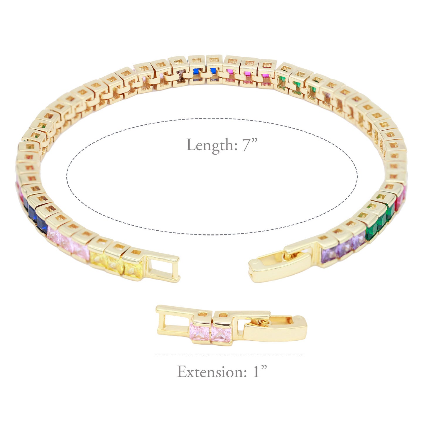 Lavencious Gold Plated with 4mm Multi-Color Princess Cut AAA Cubic Zirconia Tennis Bracelets
