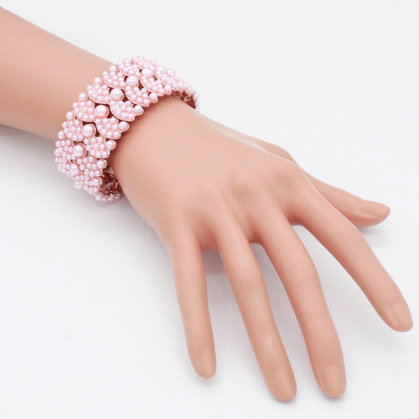 Lavencious Simulated Pearl Waves Design Elastic Stretch Bracelet Party Jewelry for Women - Pink