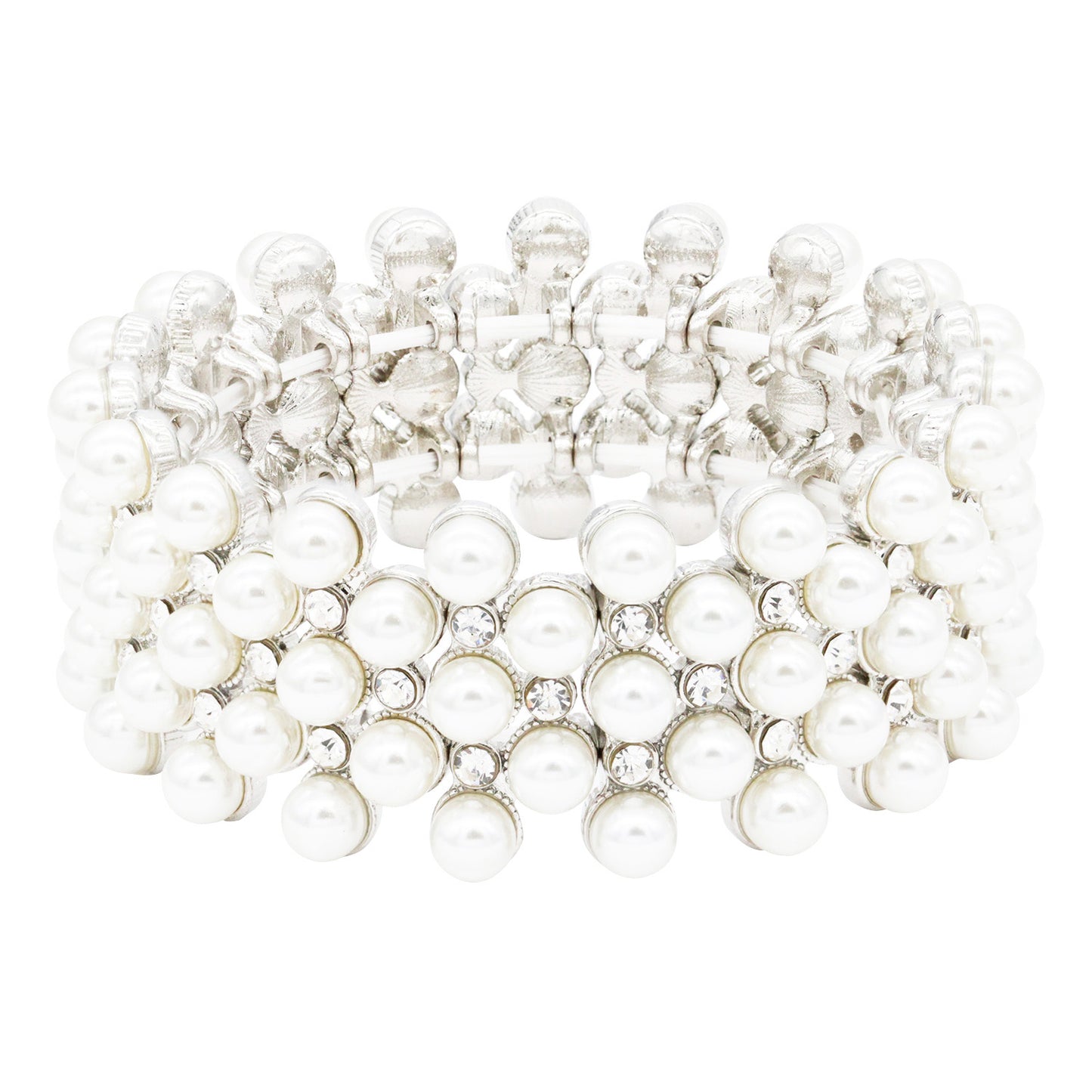 Lavencious Simulated Pearl 5 Lines Elastic Stretch Bracelet Party Jewelry for Women - Silver