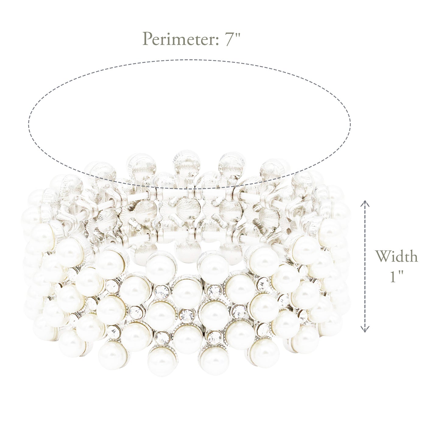 Lavencious Simulated Pearl 5 Lines Elastic Stretch Bracelet Party Jewelry for Women - Silver