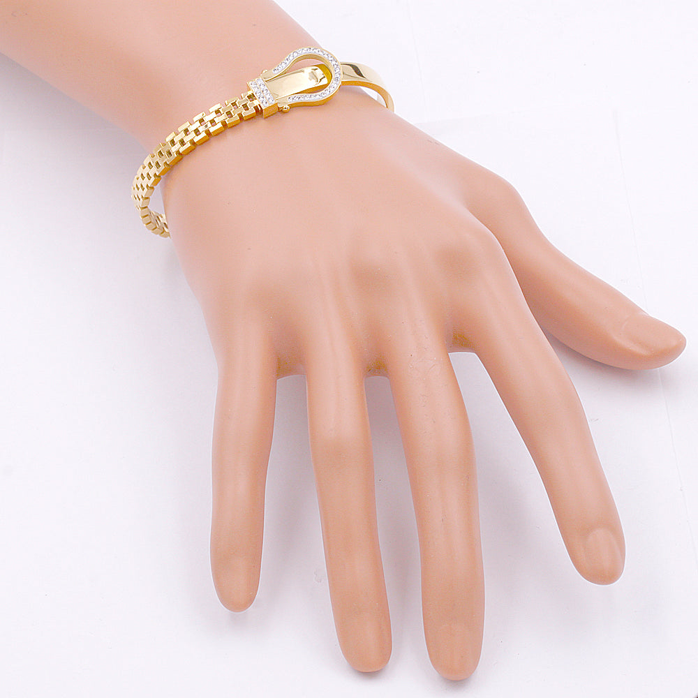 Women's Gold Plated CZ Buckle Bangle