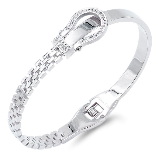 Women's Stainless Steel CZ Buckle Bangle