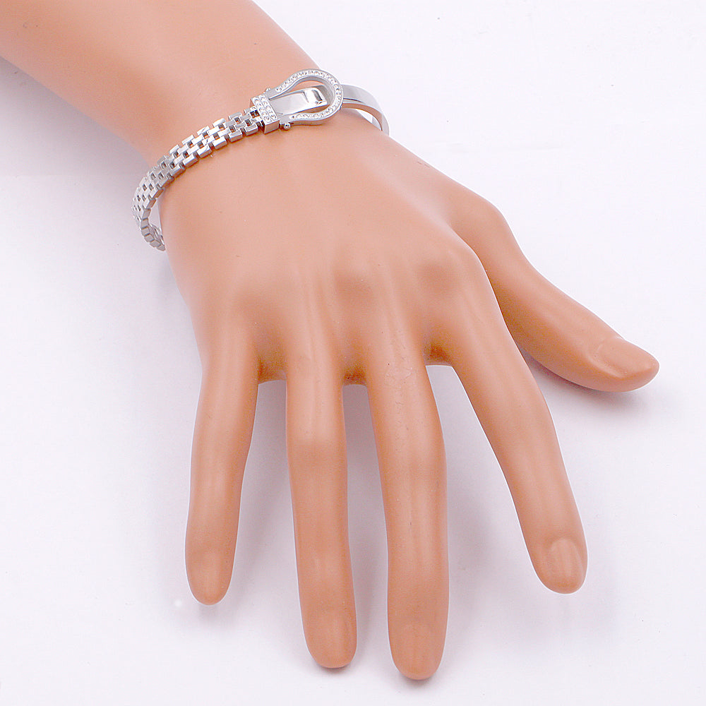Women's Stainless Steel CZ Buckle Bangle