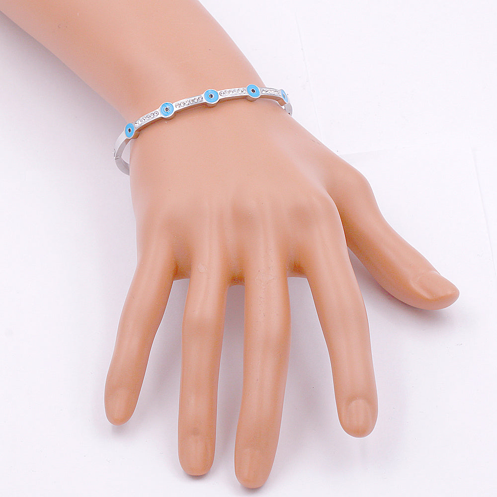 Women's Stainless Steel Evil Eye CZ Bangle