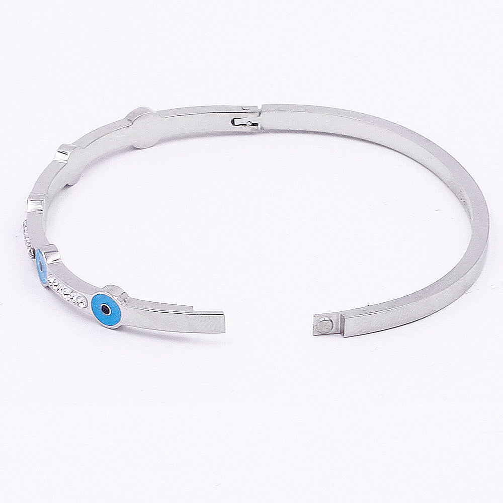 Women's Stainless Steel Evil Eye CZ Bangle