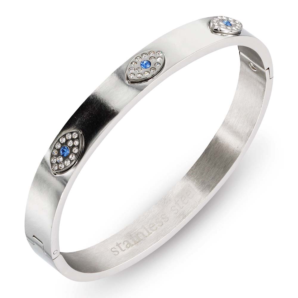 CZ Evil Eye Stainless Steel Bangle