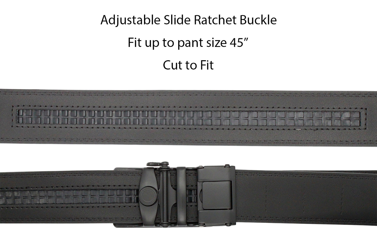 Lavencious Men's Genuine Leather Dress Ratchet Slide Casual Belt, Cut to Fit Waist Size up to 46 inches (Black Black)