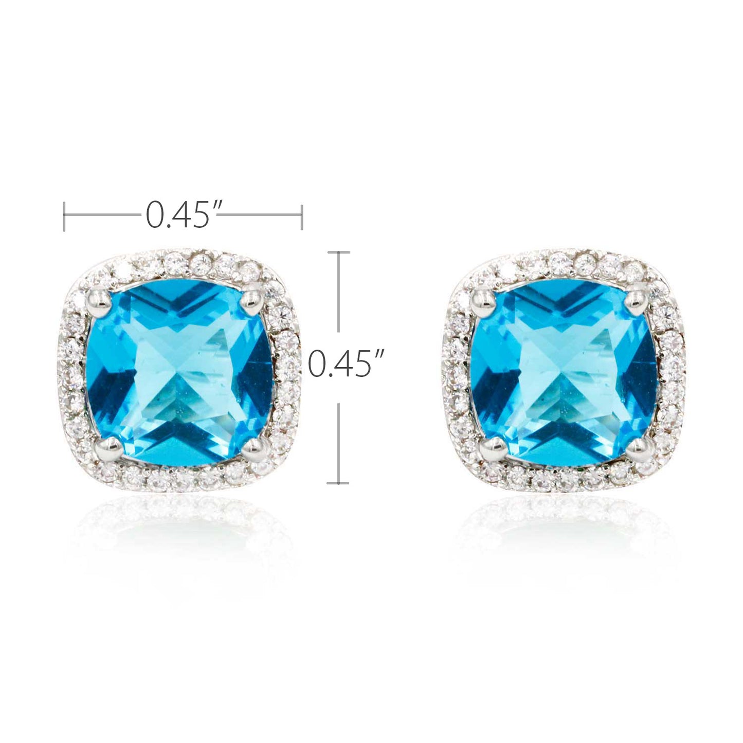 Princess Cut with Micro Paved AAA Aqua Blue Cubic Zirconia Stud Earrings