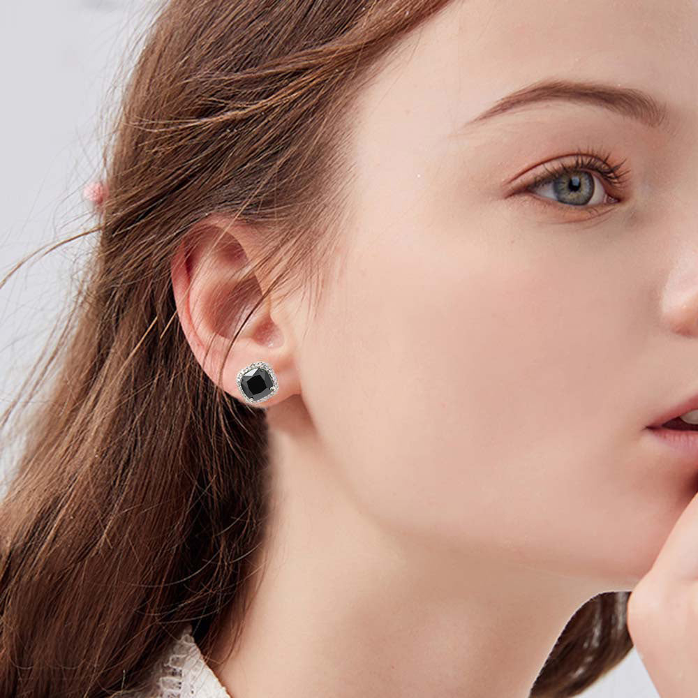 Princess Cut with Micro Paved AAA Black Cubic Zirconia Stud Earrings