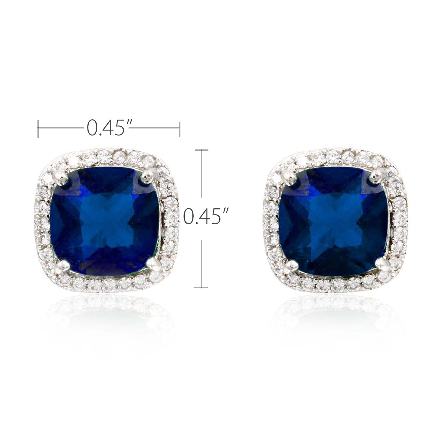 Princess Cut with Micro Paved AAA Blue Cubic Zirconia Stud Earrings