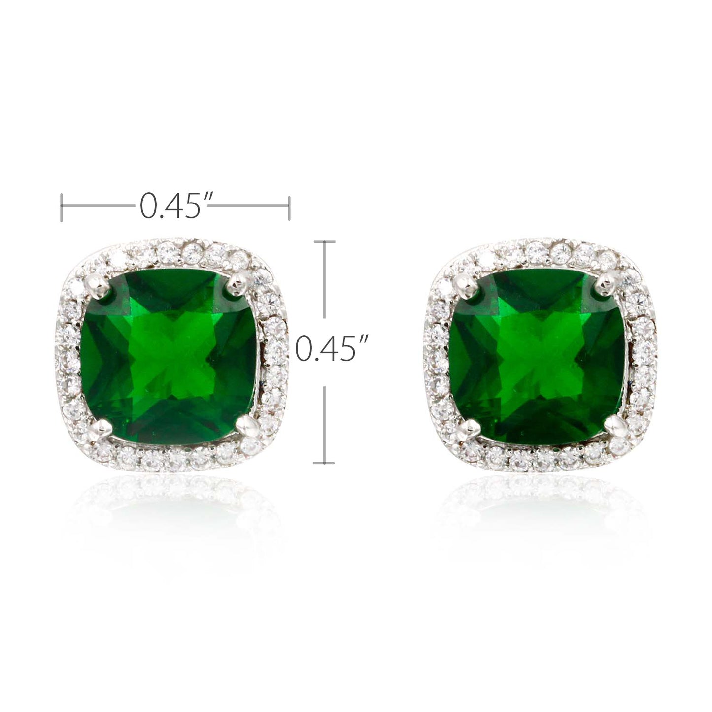 Princess Cut with Micro Paved AAA Emerald Green Cubic Zirconia Stud Earrings