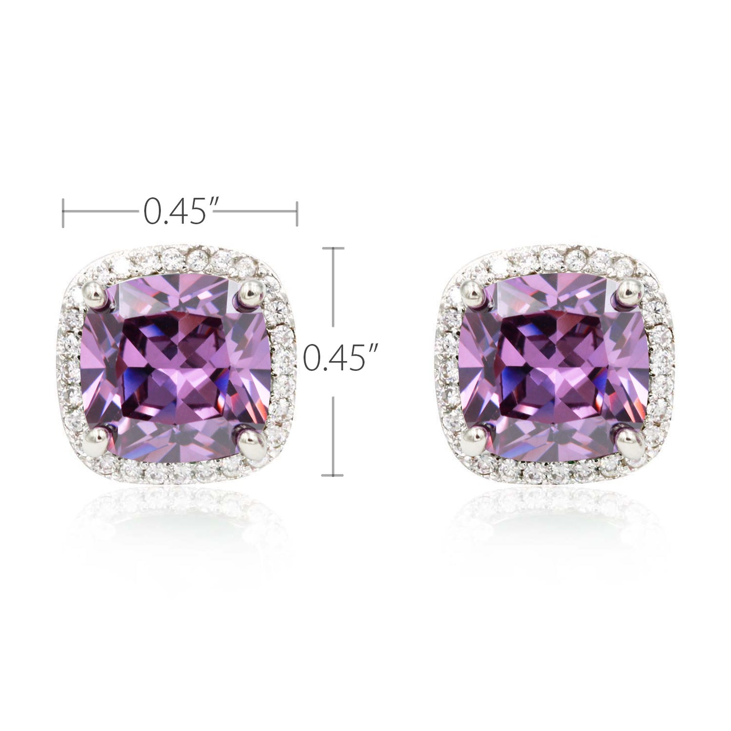 Princess Cut with Micro Paved AAA Purple Cubic Zirconia Stud Earrings