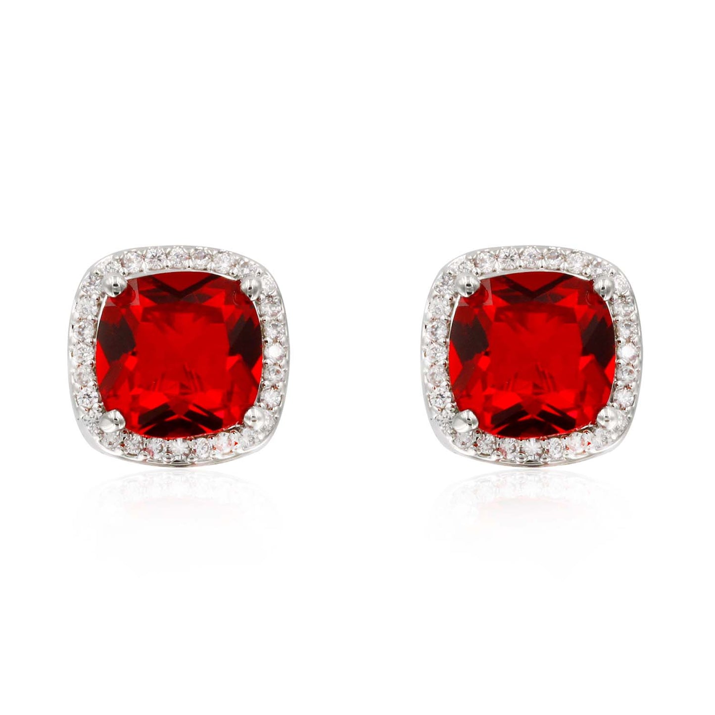 Princess Cut with Micro Paved AAA Red Cubic Zirconia Stud Earrings