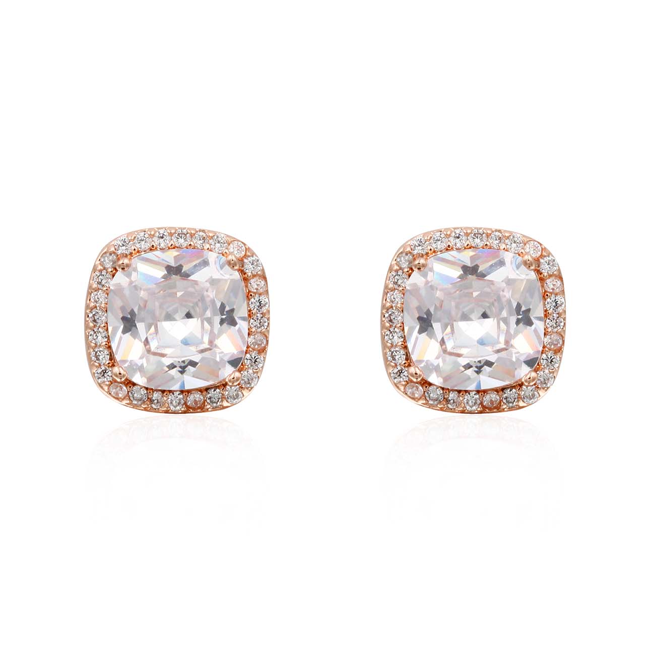 Princess Cut with Micro Paved AAA Clear Cubic Zirconia Stud Earrings