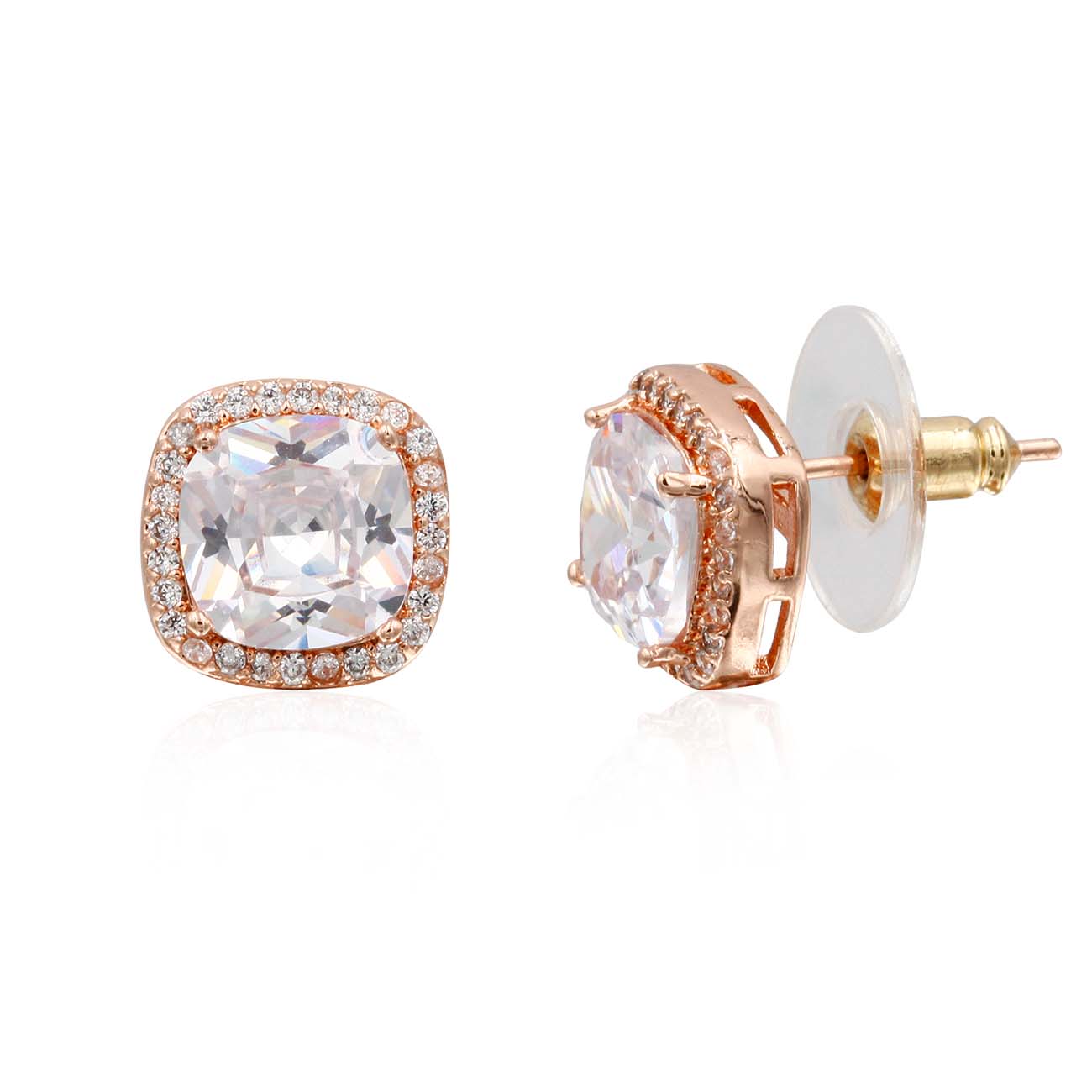 Princess Cut with Micro Paved AAA Clear Cubic Zirconia Stud Earrings
