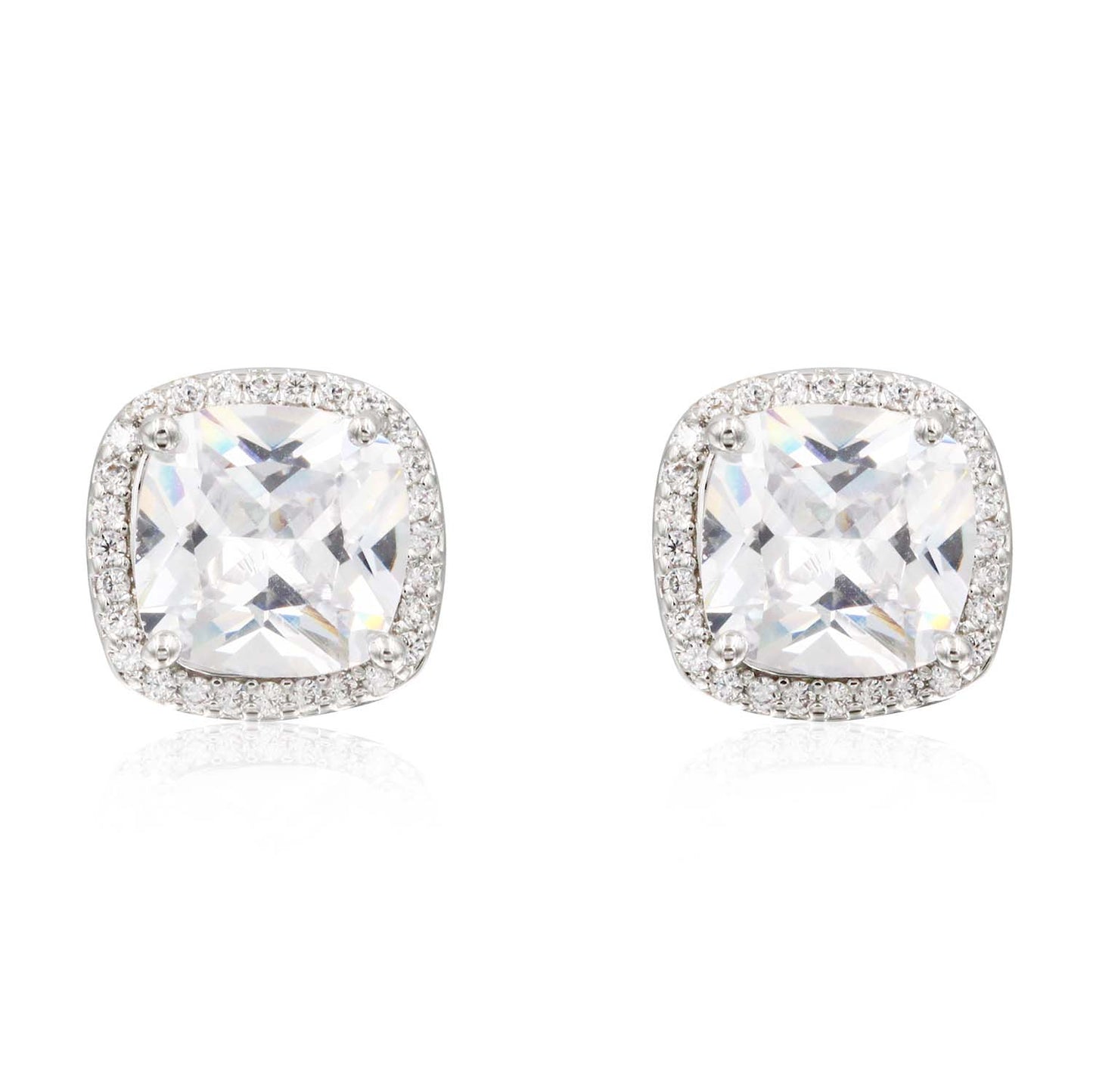 Princess Cut with Micro Paved AAA Clear Cubic Zirconia Stud Earrings