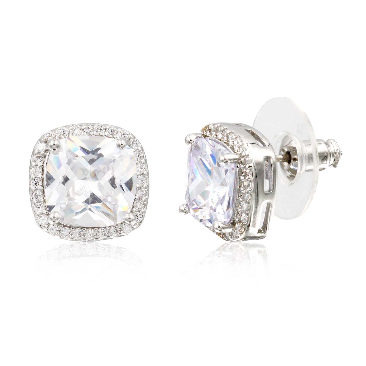 Princess Cut with Micro Paved AAA Clear Cubic Zirconia Stud Earrings