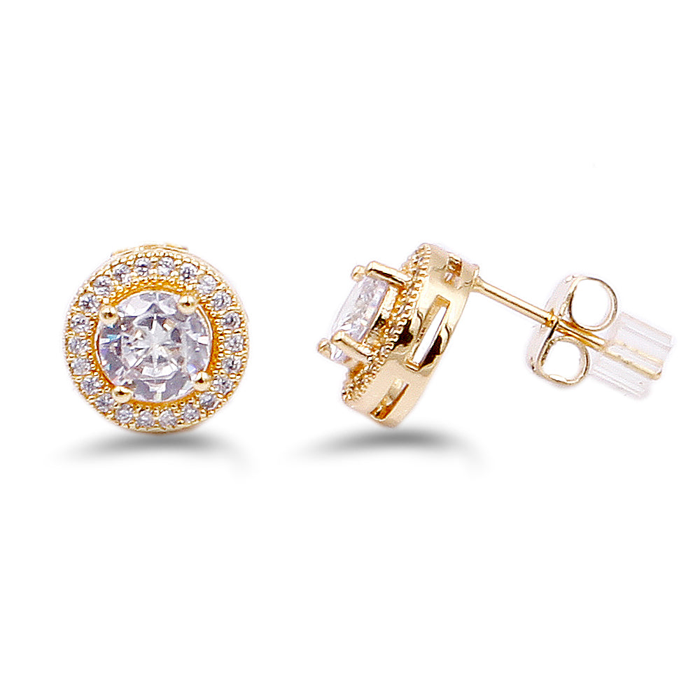 Gold Plated with Cubic Zirconia Round Stud Earrings