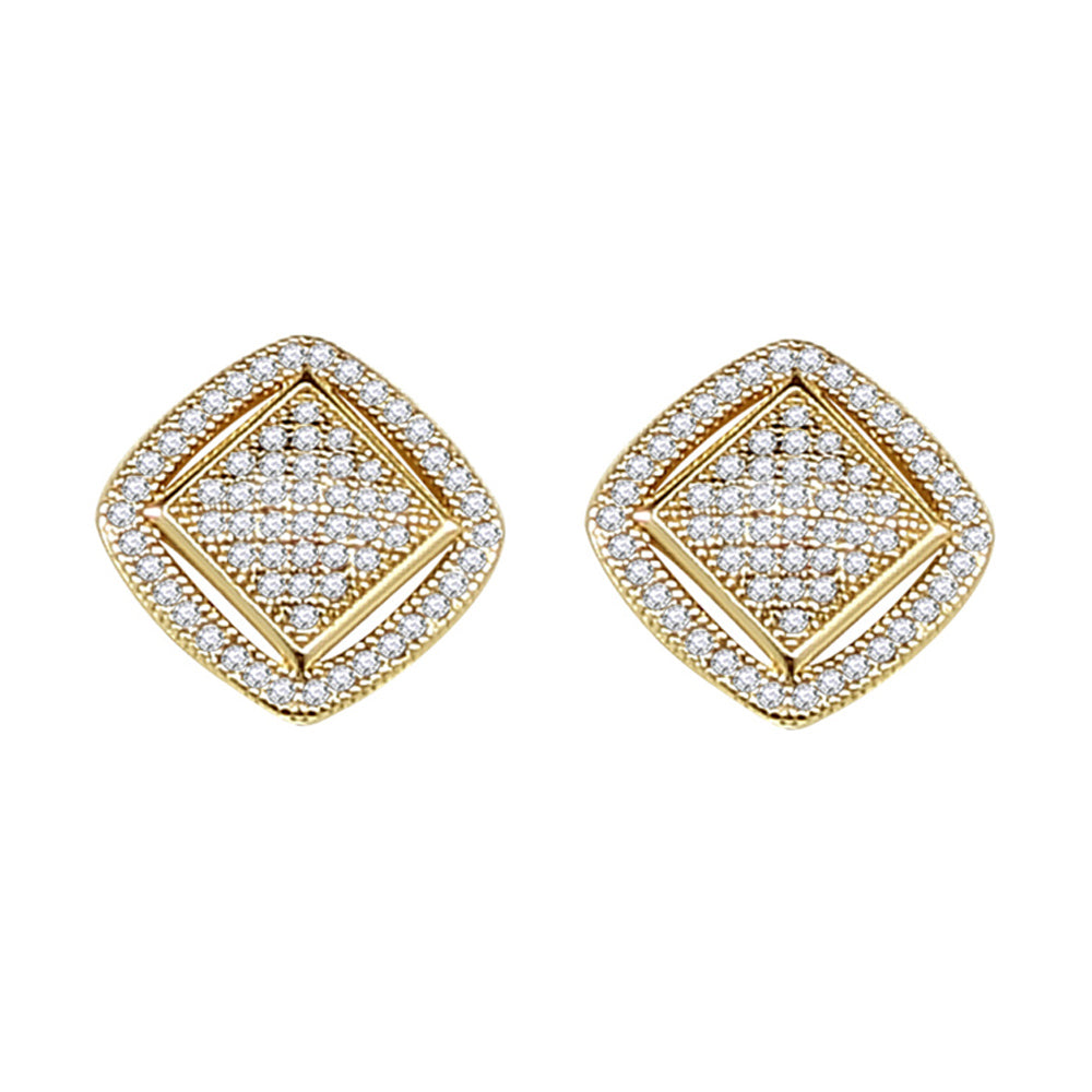 Square Shape Stud Earrings with Trendy Micro Paved AAA Clear Cubic Zirconia