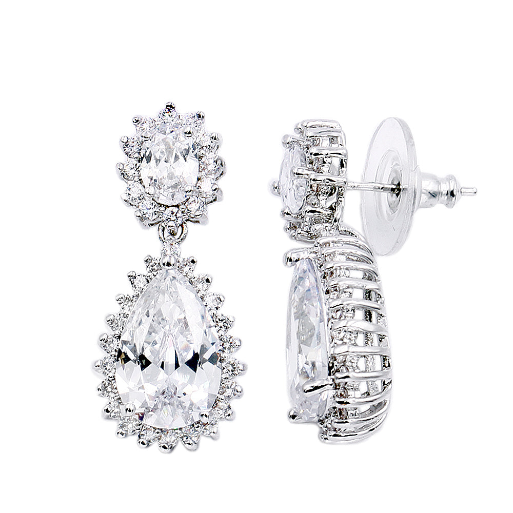 Lavencious Teardrop Dangle with AAA Clear Cubic Zirconia Necklace & Earrings Set