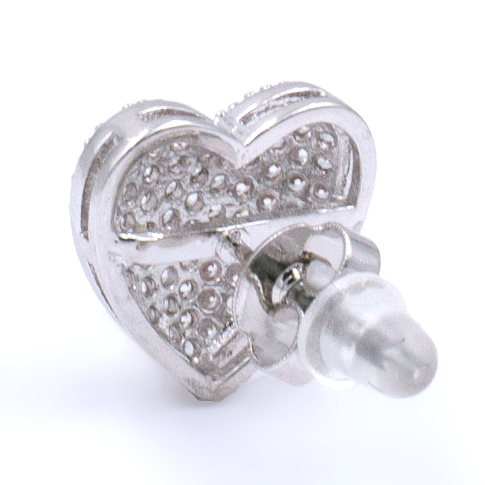 Rhodium Plated with Cubic Zirconia Heart Stud Earrings