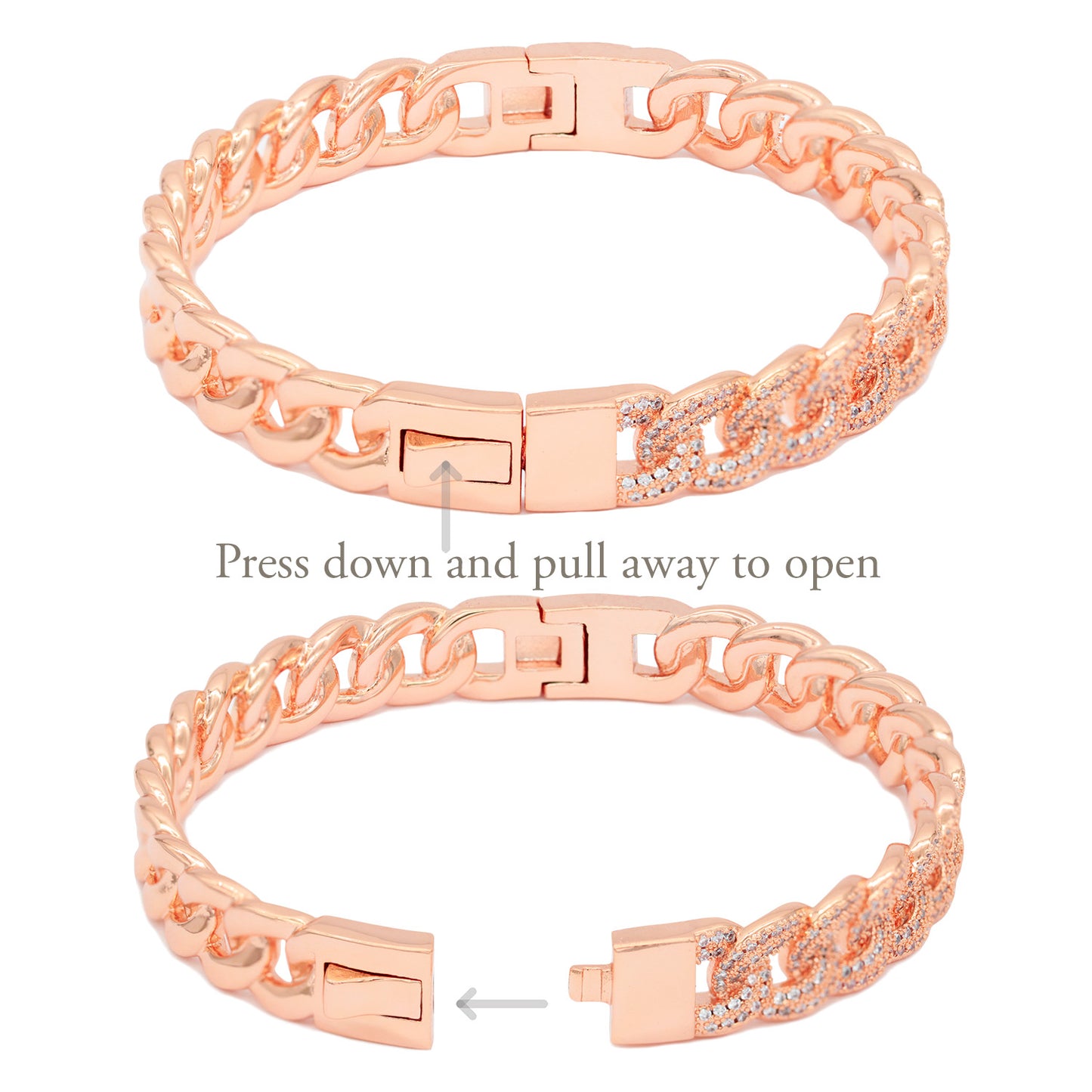 Lavencious Fashion Style Rose Gold Plated with Cubic Zirconia Pave Cuban Chain Bracelet