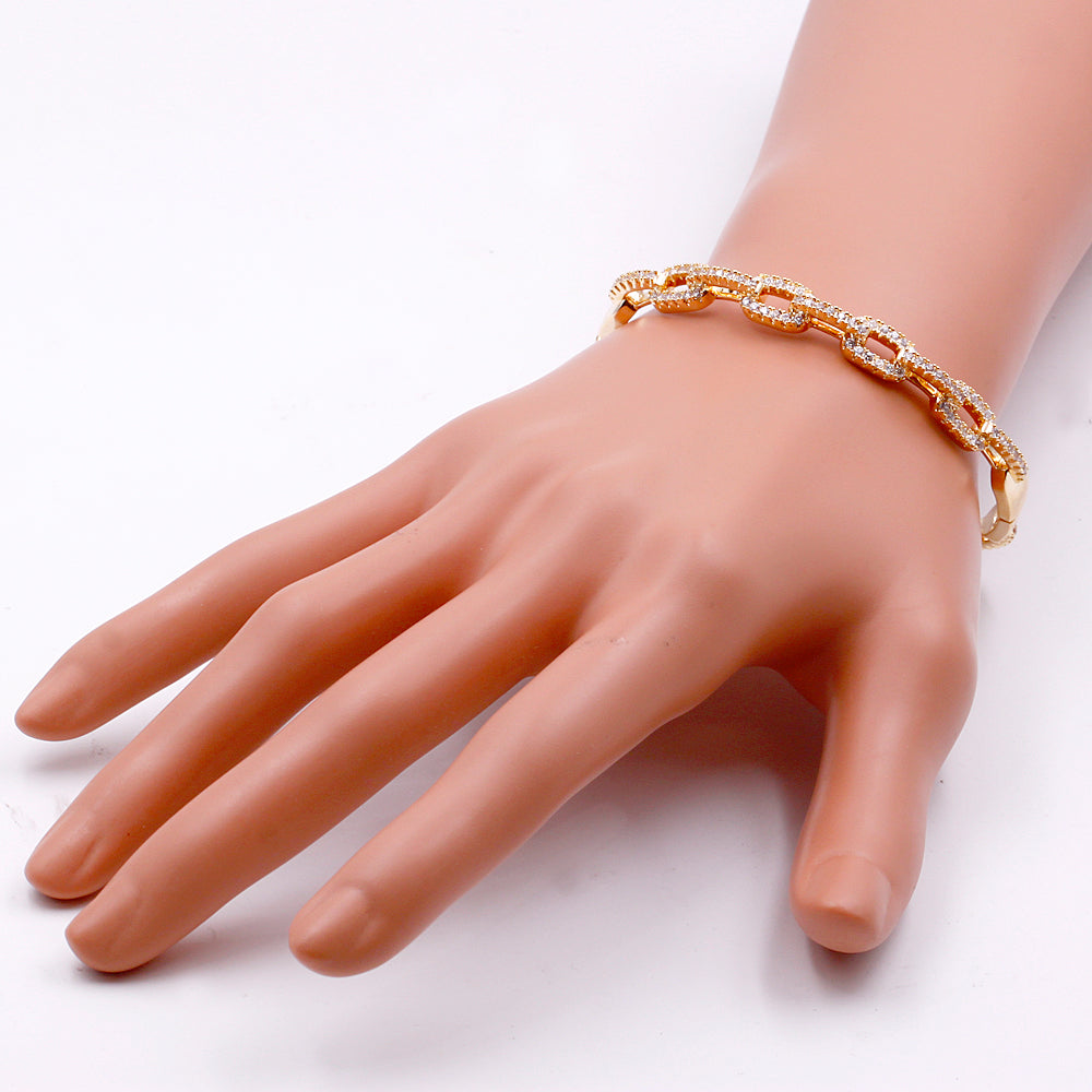 Lavencious Gold Plated Modern Style Cubic Zirconia Pave Link Eternity Hinged Bangle