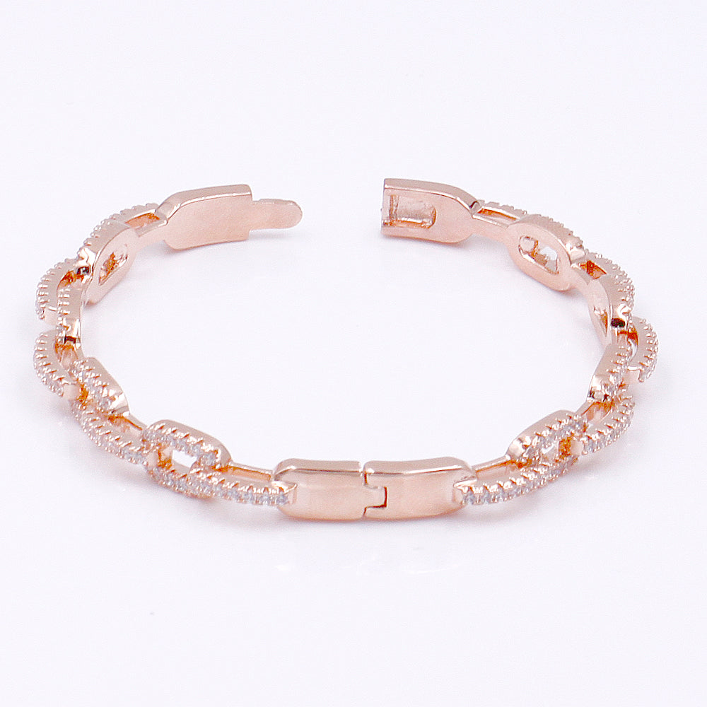 Lavencious Rose Gold Plated Modern Style Cubic Zirconia Pave Link Eternity Hinged Bangle