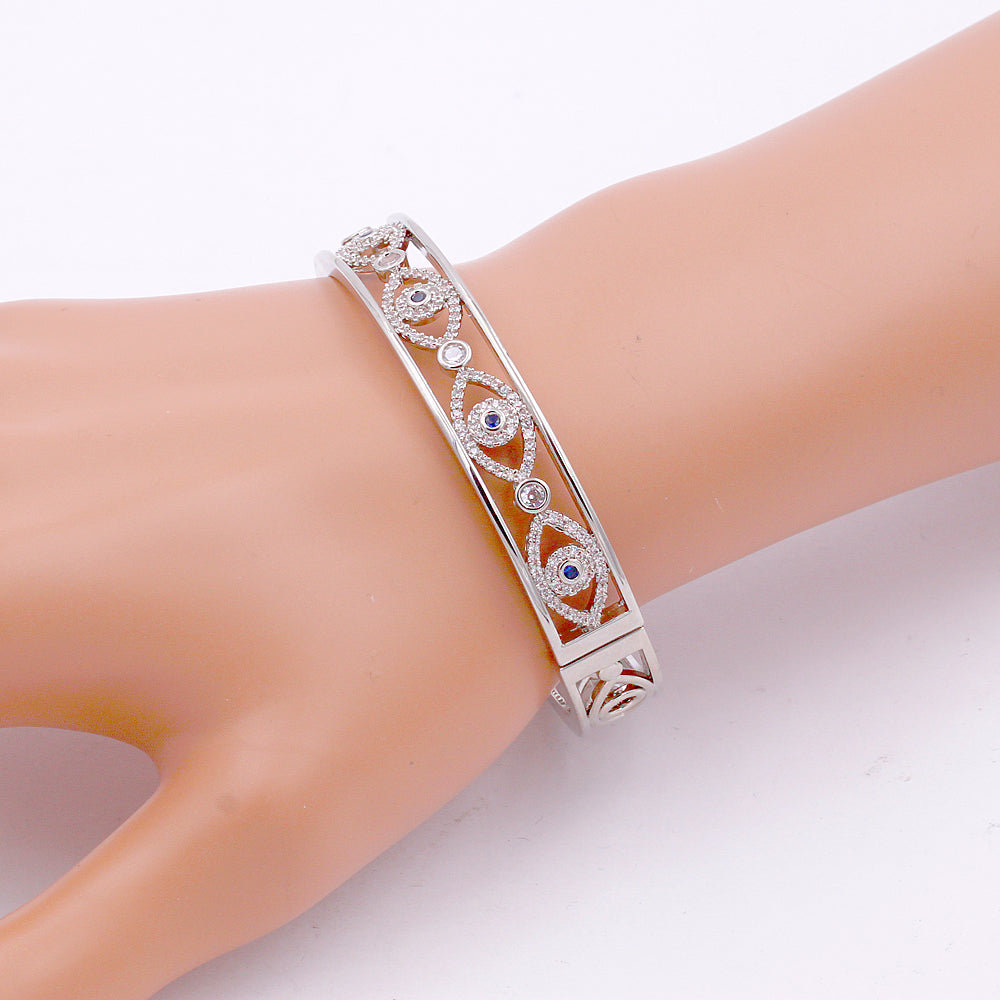 Lavencious Rhodium Plated with CZ Evil Eye Pave Bracelet for Women