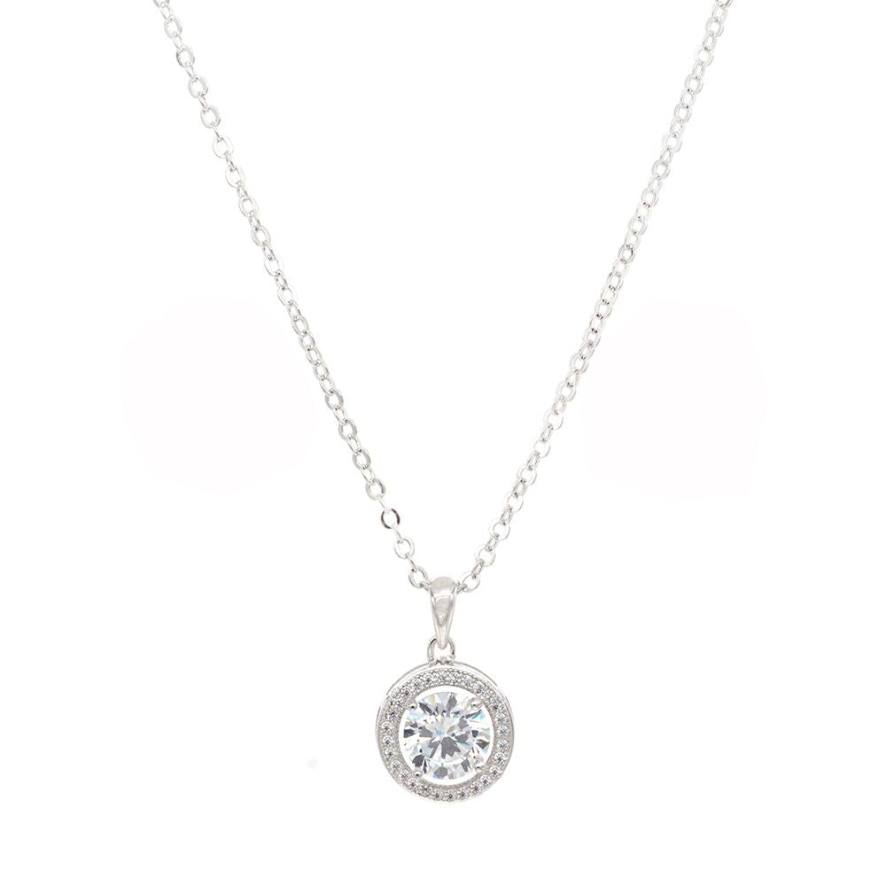 Rhodium Plated Round Classic Necklace with Clear AAA Cubic Zirconia