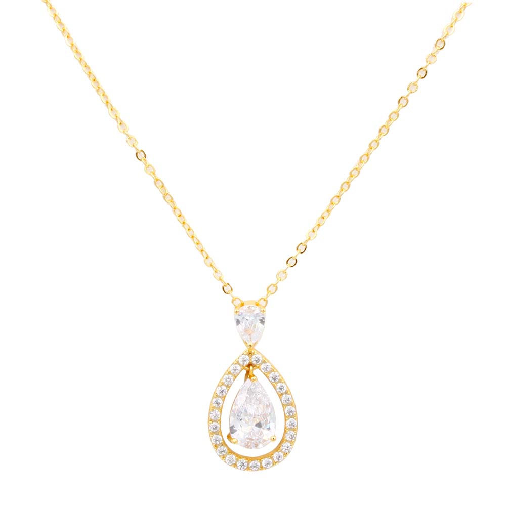 Teardrop Open Dangle Pendant Necklace with Trendy AAA Cubic Zirconia