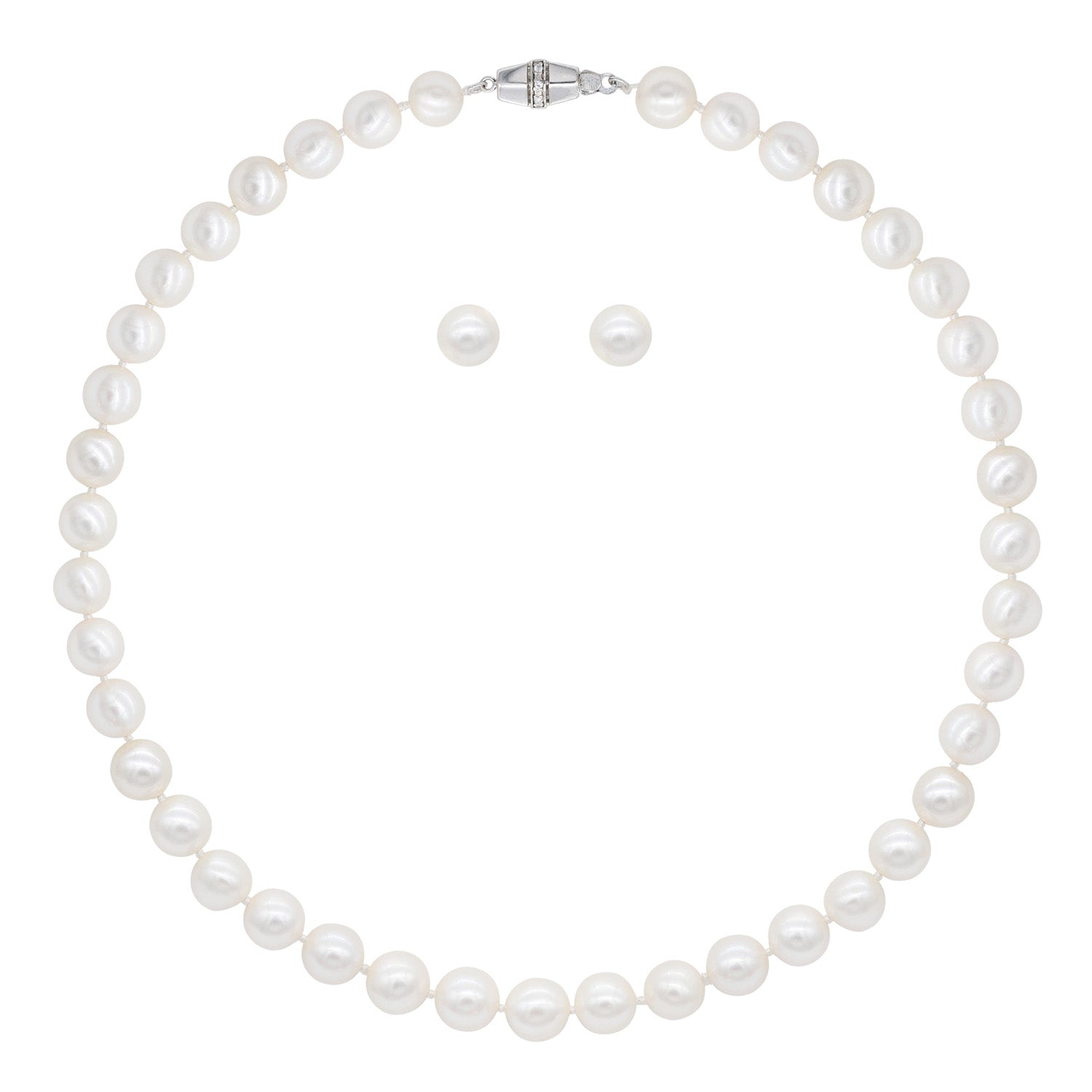 Genuine Freshwater Pearl Strand Necklace with Pearl Stud Earrings - 16 in  Long