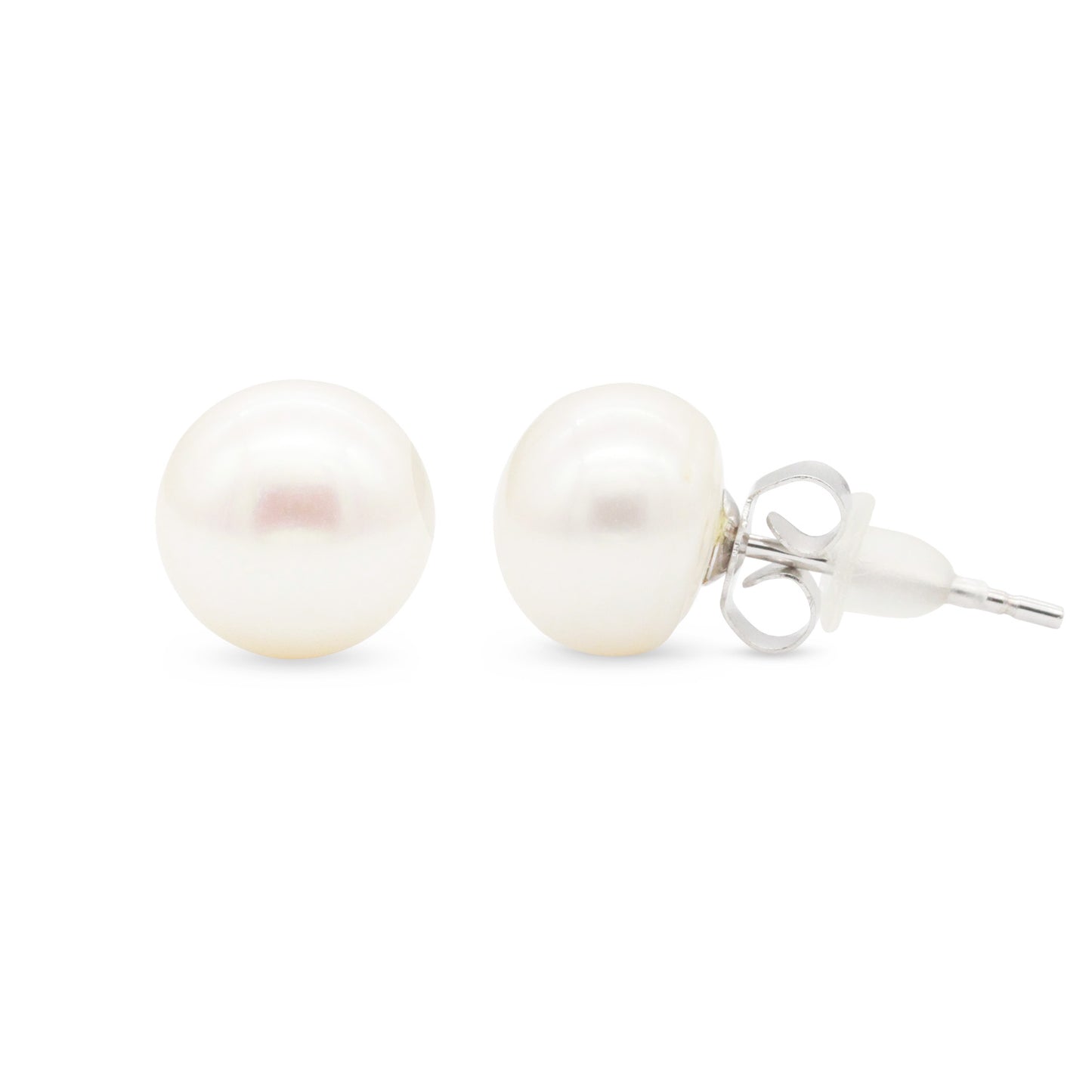 Genuine Freshwater Pearl Strand Necklace with Pearl Stud Earrings - 18 in Long