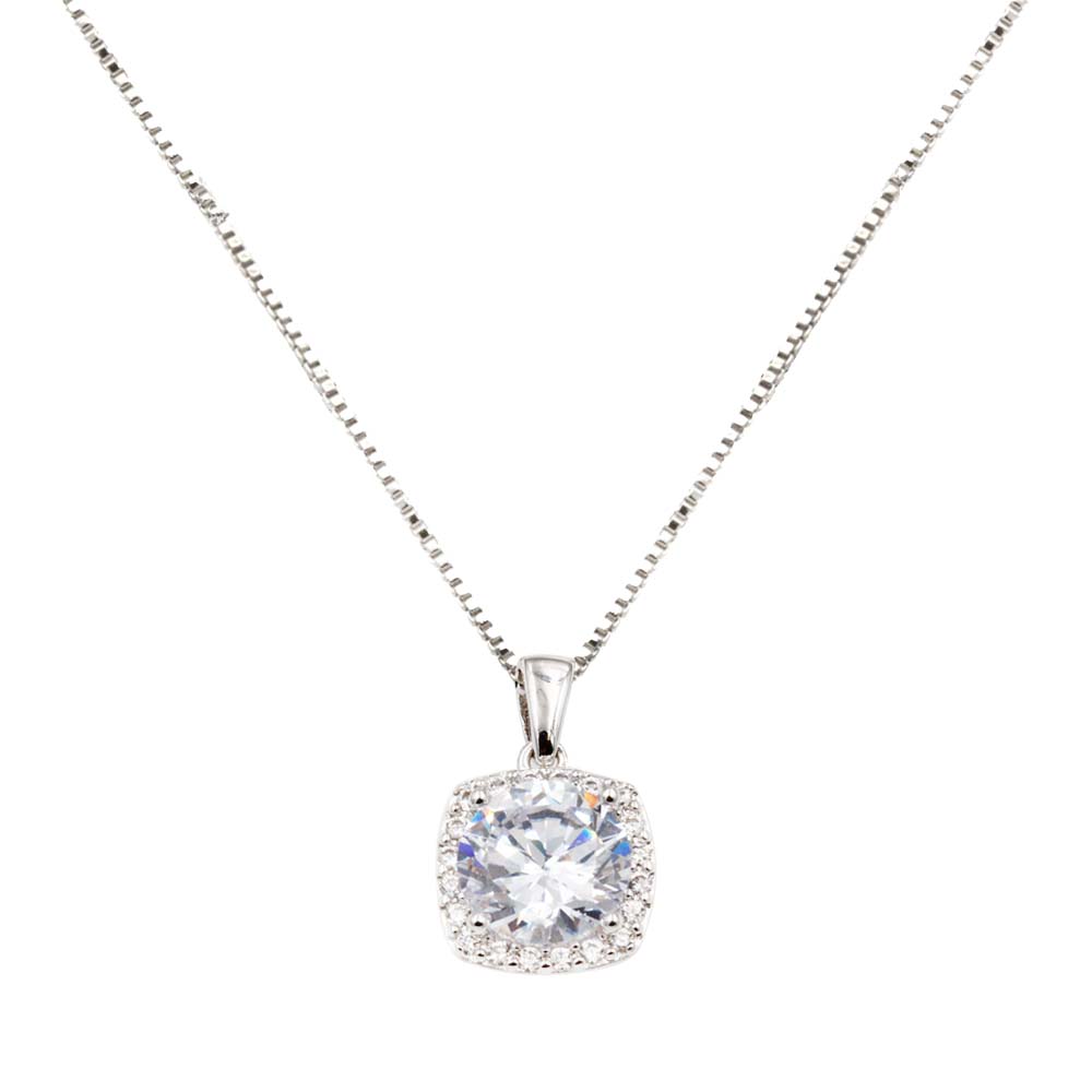 Exquisite 4-Prong AAA Cubic Zirconia Necklace, Rhodium Plated