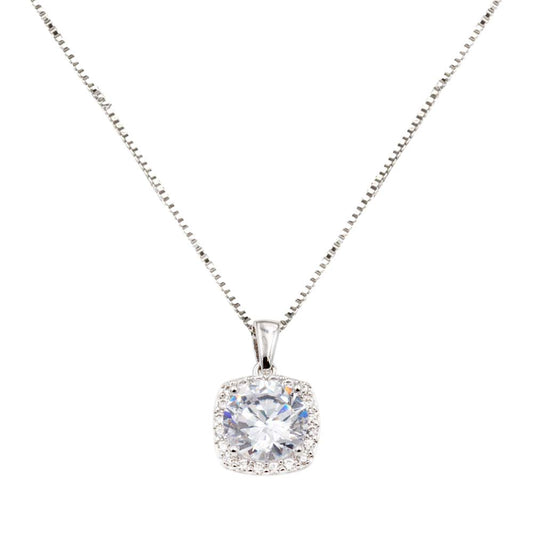 Exquisite 4-Prong AAA Cubic Zirconia Necklace, Rhodium Plated