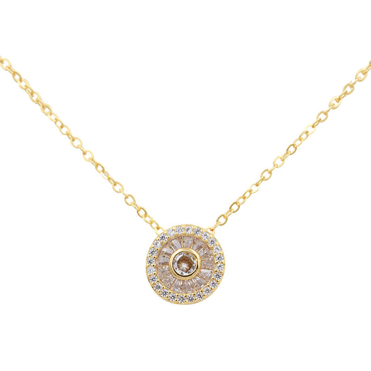 Gold Plated with Clear Cubic Zirconia Round Shape Pendant Necklace