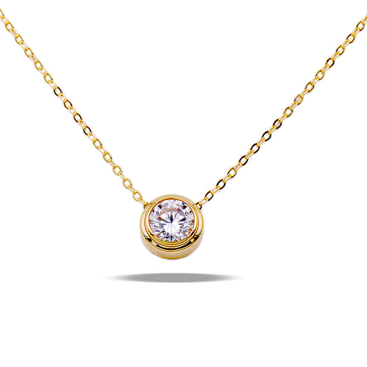 Round Cubic Zirconia Solitaire Fashion Pendant Necklace, Gold Plated