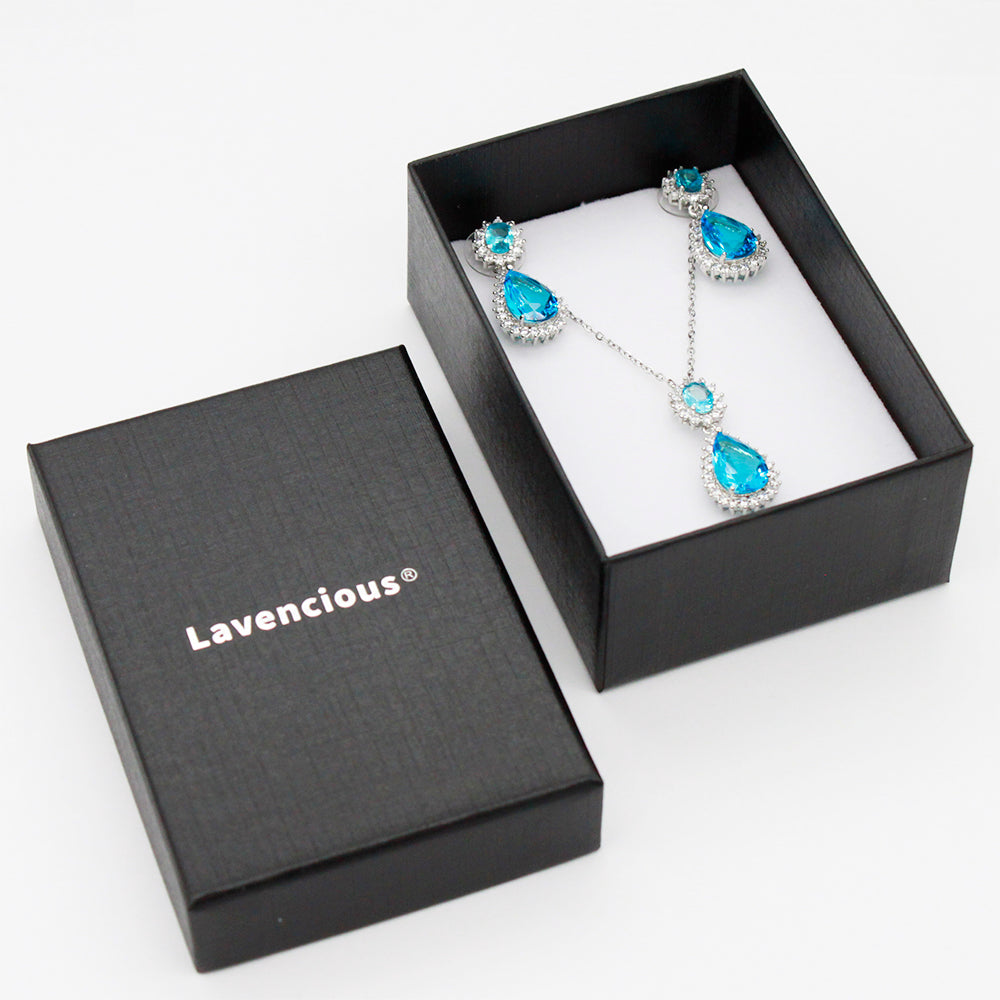 Lavencious Teardrop Dangle with AAA Aqua Cubic Zirconia Necklace & Earrings Set