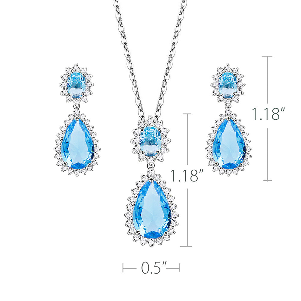 Lavencious Teardrop Dangle with AAA Aqua Cubic Zirconia Necklace & Earrings Set