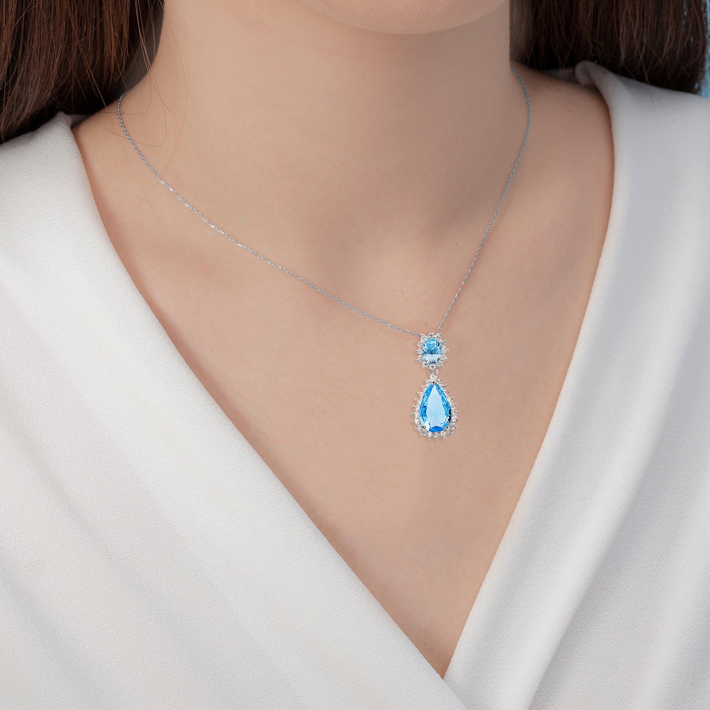 Lavencious Teardrop Dangle with AAA Aqua Cubic Zirconia Necklace & Earrings Set