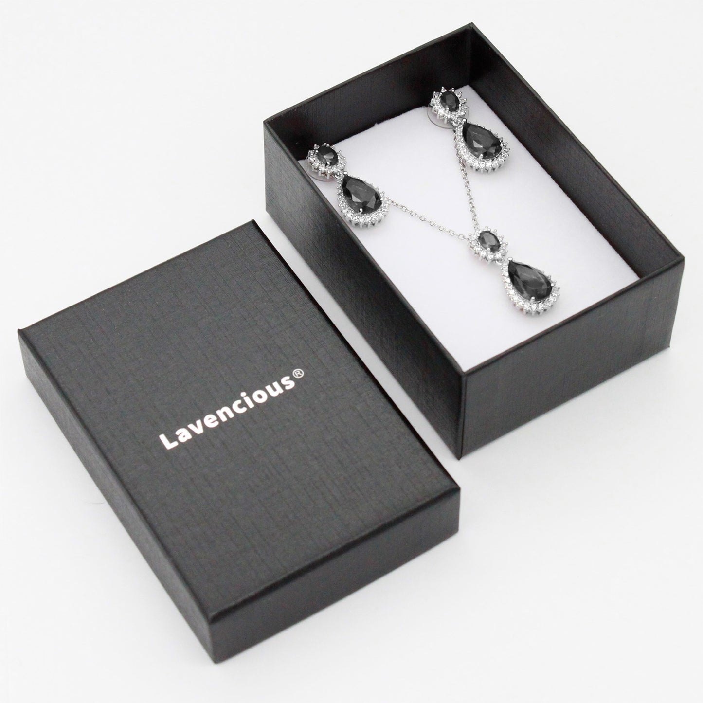 Lavencious Teardrop Dangle with AAA Black Cubic Zirconia Necklace & Earrings Set