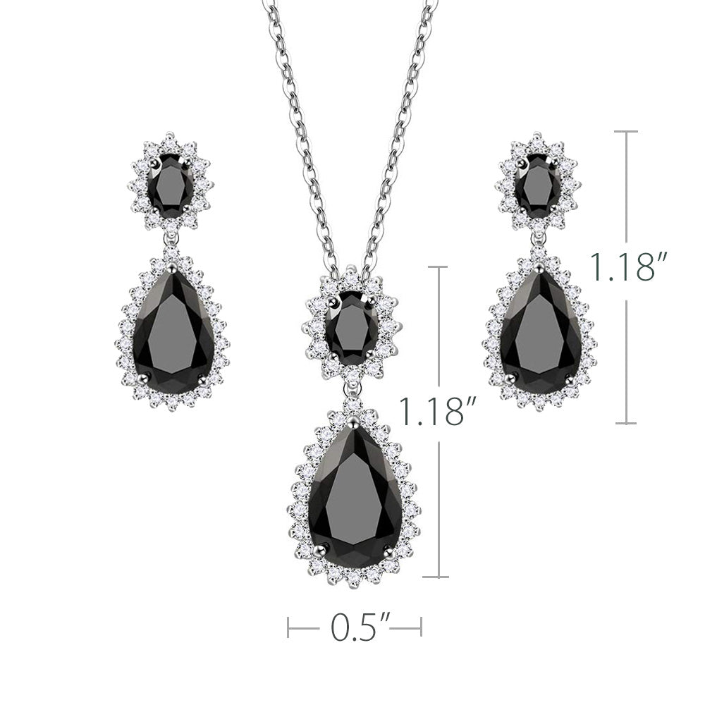 Lavencious Teardrop Dangle with AAA Black Cubic Zirconia Necklace & Earrings Set