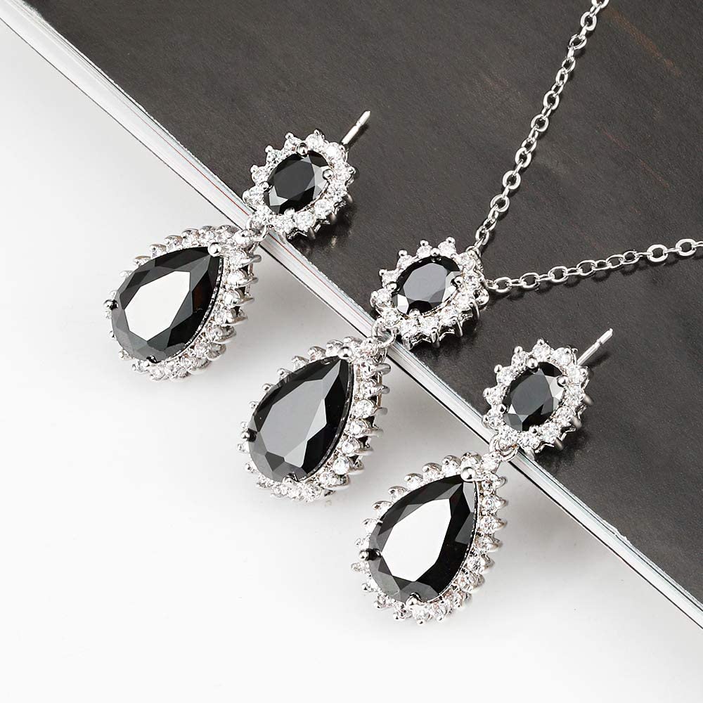 Lavencious Teardrop Dangle with AAA Black Cubic Zirconia Necklace & Earrings Set