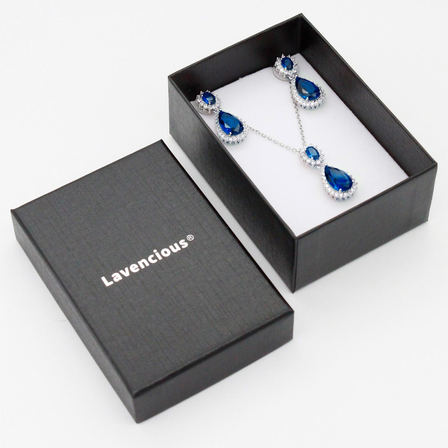 Lavencious Teardrop Dangle with AAA Blue Cubic Zirconia Necklace & Earrings Set