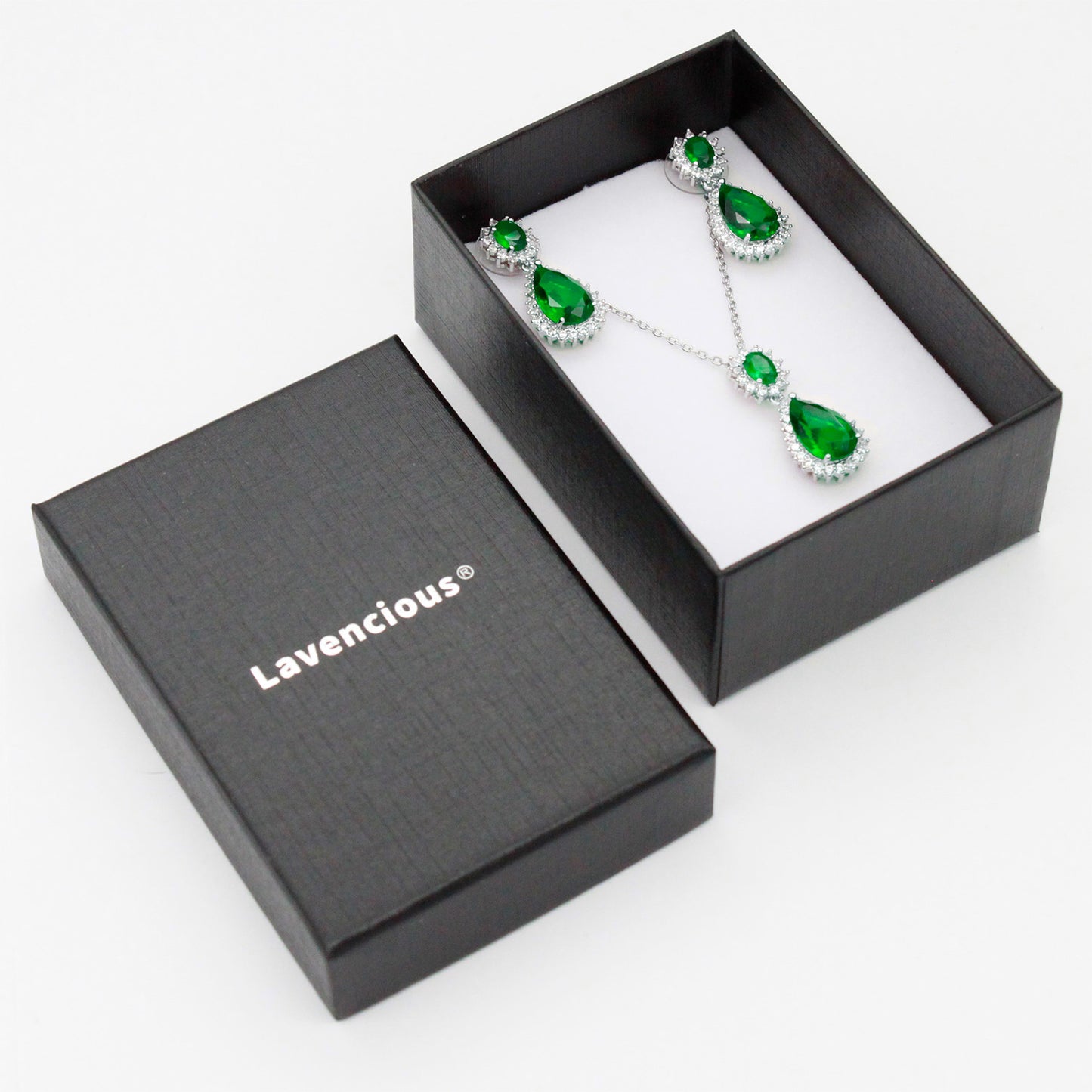 Lavencious Teardrop Dangle with AAA Emerald Green Cubic Zirconia Necklace & Earrings Set