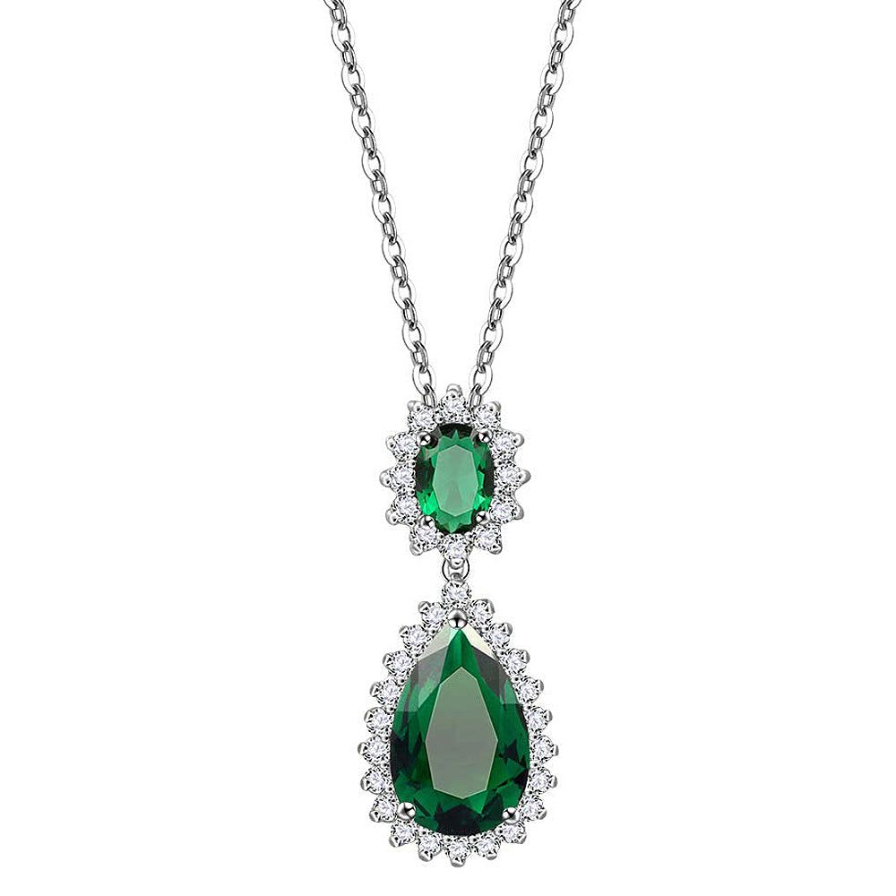 Lavencious Teardrop Dangle with AAA Emerald Green Cubic Zirconia Necklace & Earrings Set