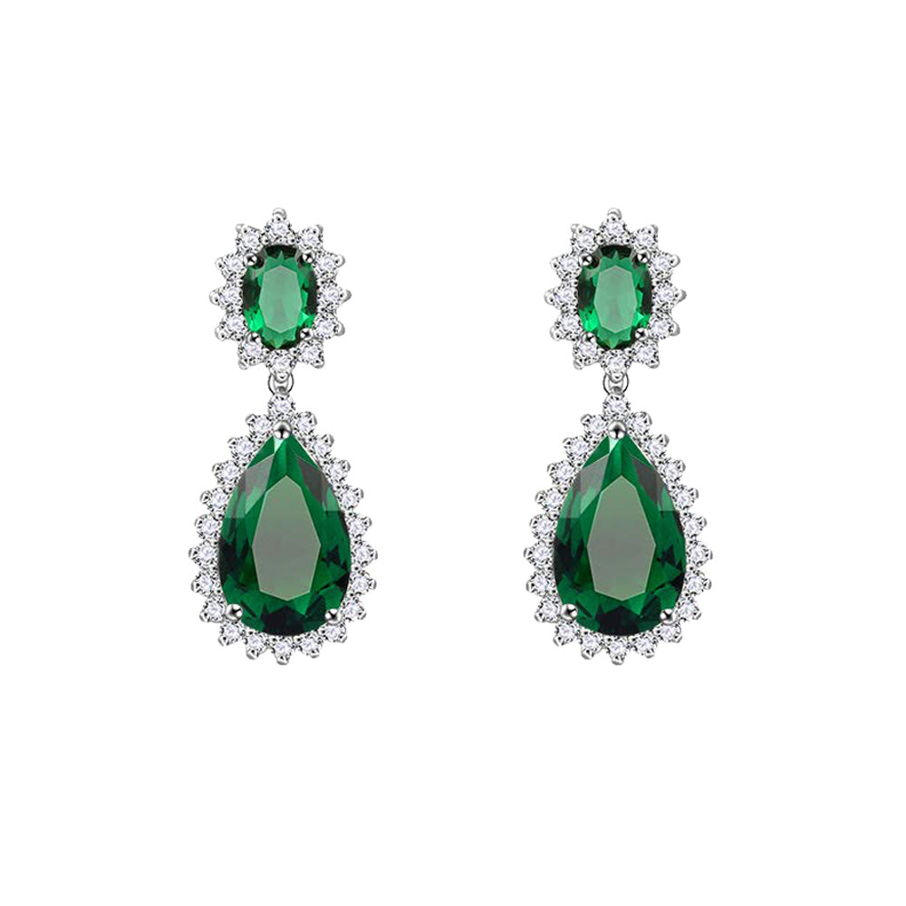 Lavencious Teardrop Dangle with AAA Emerald Green Cubic Zirconia Necklace & Earrings Set