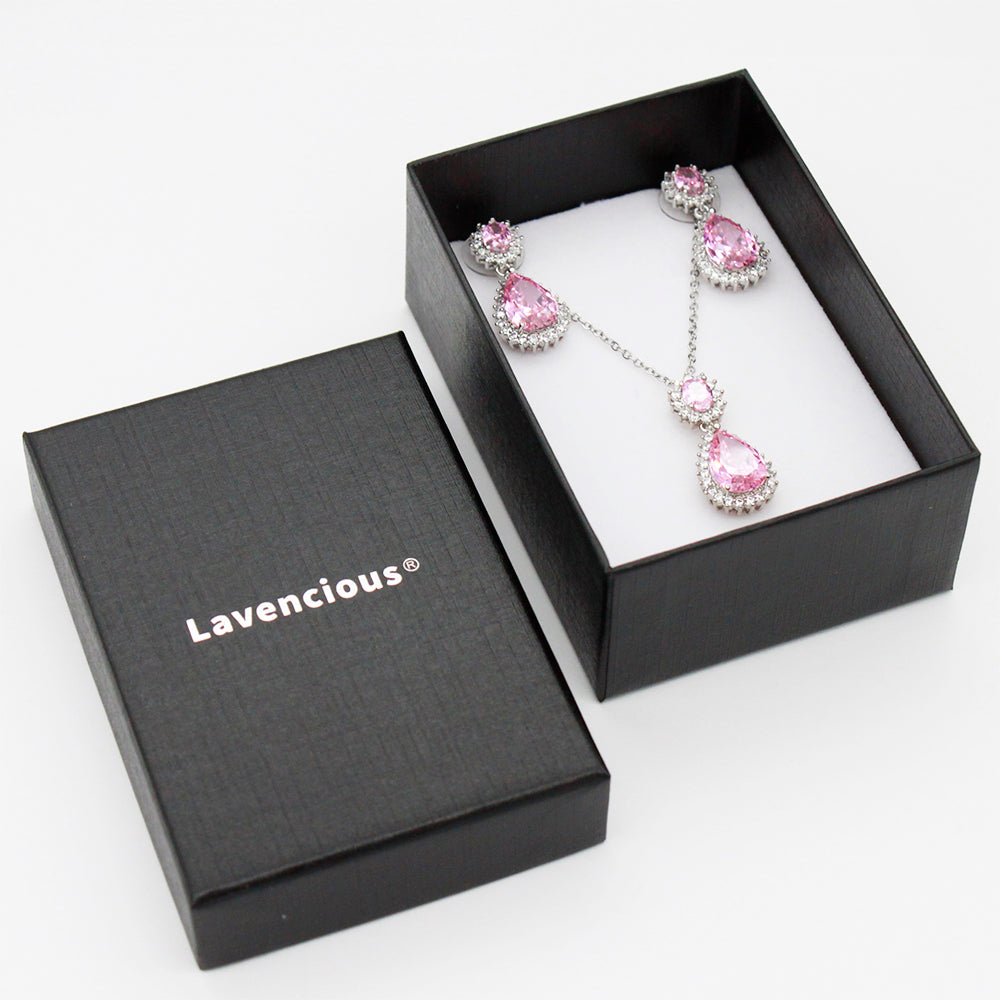 Lavencious Teardrop Dangle with AAA Pink Cubic Zirconia Necklace & Earrings Set